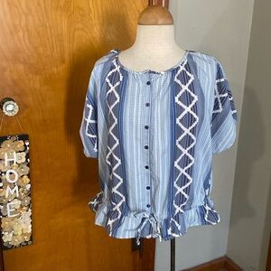 Lee striped blue drawstring waist boxy style top
